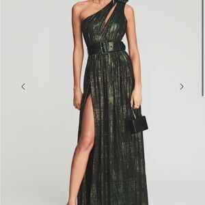 Retrofete One Shoulder Metallic Dress - Black and Green